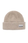 Ganni Ribbed-knit Beanie In Mid Beige