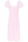 Ganni Broderie Anglaise Cotton-poplin Midi Dress In Pink