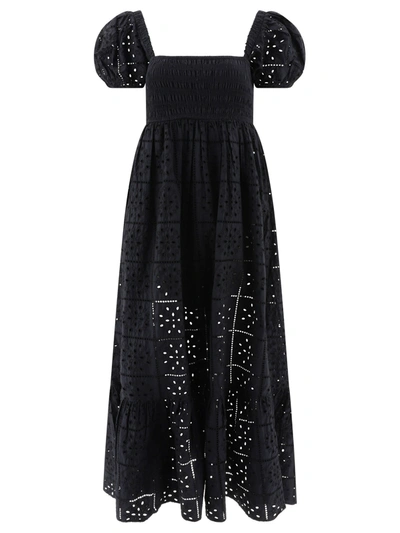 Ganni "broderie Anglaise" Dress In Black