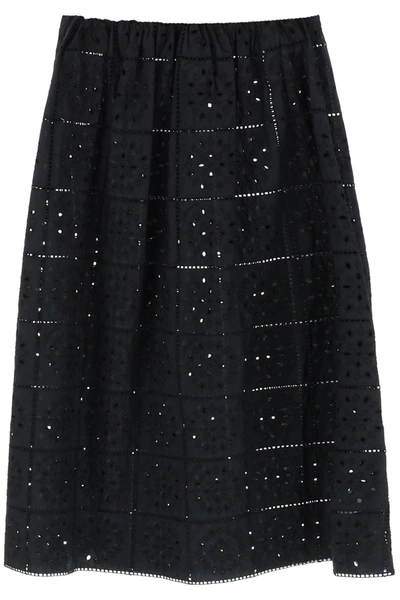 Ganni Broderie Anglaise Pull-on Midi Skirt In Black