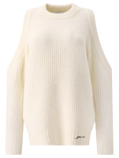 Ganni Cold-shoulder Jumper In White