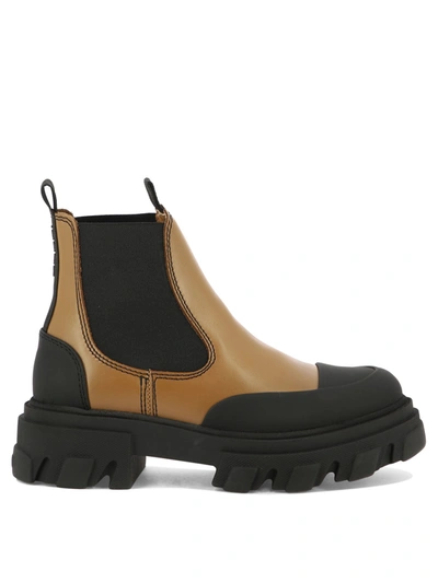 Ganni Brown Cleated Low Chelsea Boots In 177 Tiger's Eye