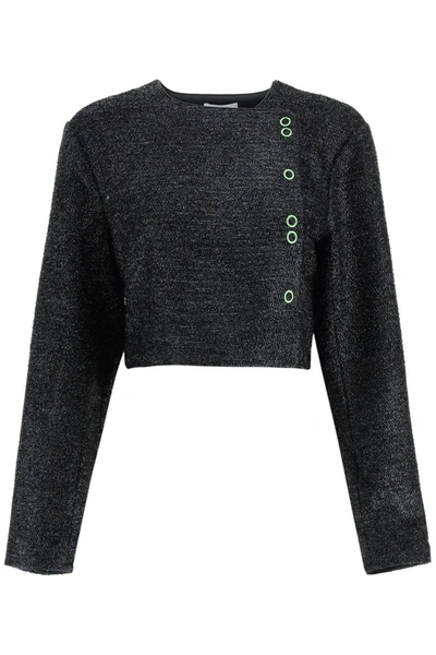 Ganni + Net Sustain Cropped Metallic Recycled Knitted Jumper In Black