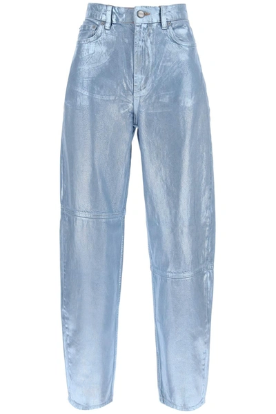 Ganni Tapered Foil Denim Cropped Jeans In Multi-colored