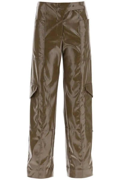 Ganni Glossy Faux-leather Trousers In Brown
