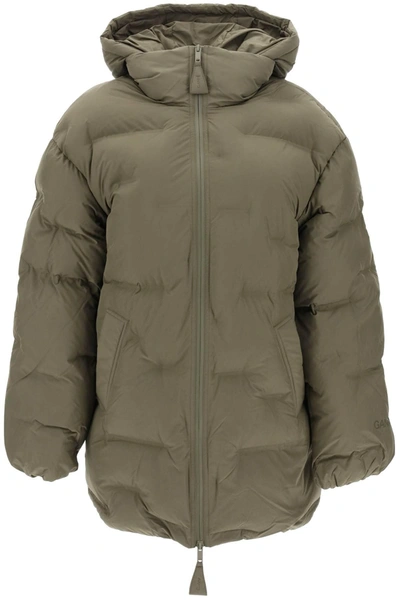 Ganni Midi Puffer Jacket With Detachable Hood In Khaki