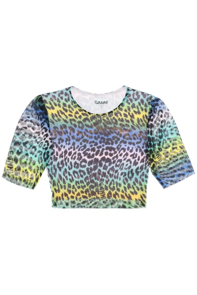 GANNI GANNI MULTICOLOR LEOPARD PRINT CROP TOP