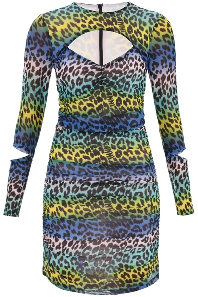 Ganni Multicolored Leopard Print Mesh Minidress