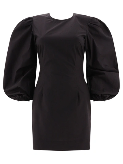 Ganni Open-back Tie-detailed Organic Cotton-poplin Mini Dress In Black