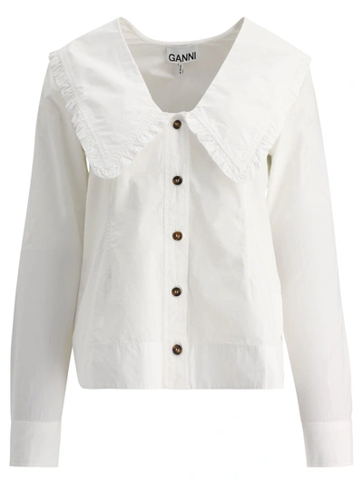 Ganni Poplin Shirt In White