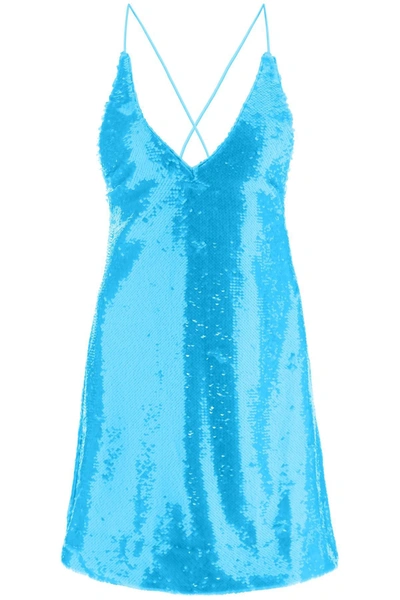 Ganni Blue Sequins Strap Mini Dress