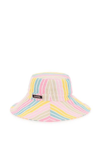 Ganni Stripe Bucket Hat In Multicolor