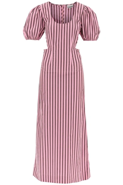 Ganni Striped Maxi Dress With Cut-outs In Mixed Colours