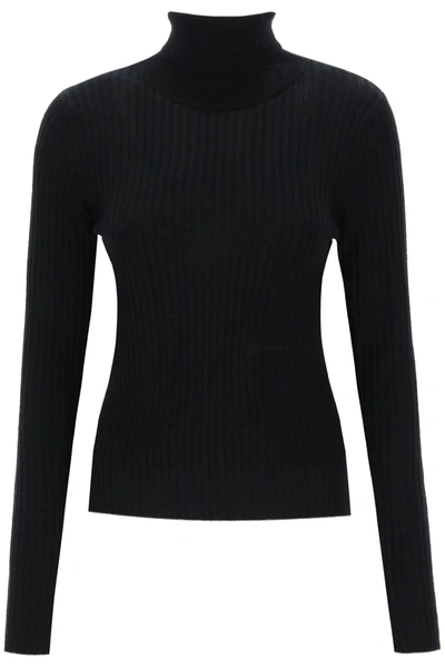 Ganni Ribbed Open-back Jumper In Black