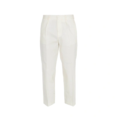 Gcds Cropped Cotton Trousers In White