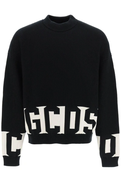 Gcds Wool Blend Knit Logo Jumper In Black