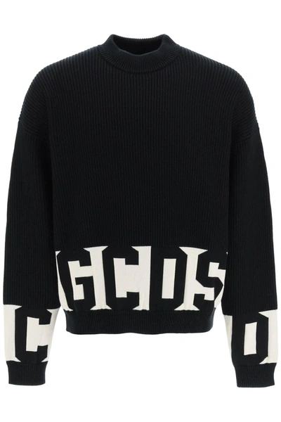 Gcds Wool Blend Knit Logo Jumper In Black,white