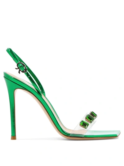 Gianvito Rossi Crystal-embellished Pvc And Patent-leather Slingback Sandals In Green