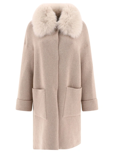 Giovi Faux-fur Collar Patch-pocket Coat In Brown