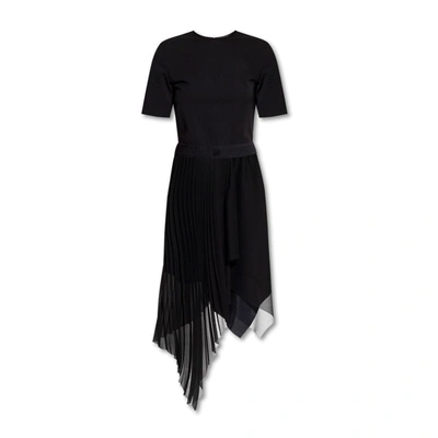Givenchy Asymmetric Stretch-jersey And Pleated Georgette Dress In Black