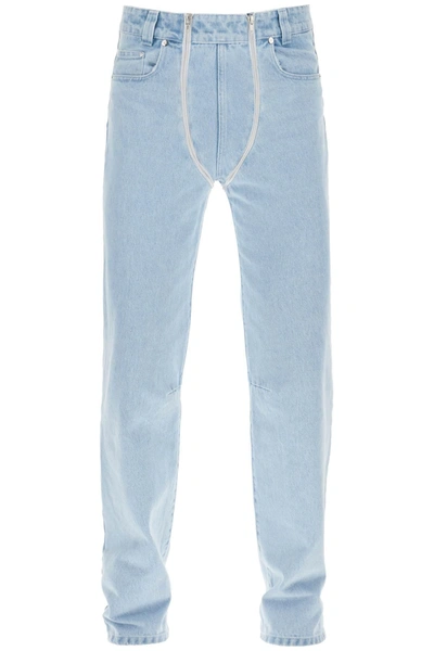 Gmbh Double Zip Straight Cotton Denim Jeans In Light Blue
