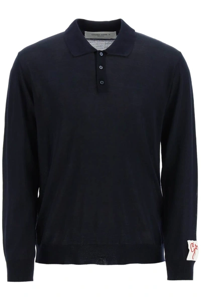 Golden Goose Gregory Polo Shirt In Blue Wool