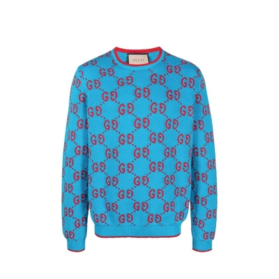 Gucci Cotton Crew-neck Sweater In Turquoise,red