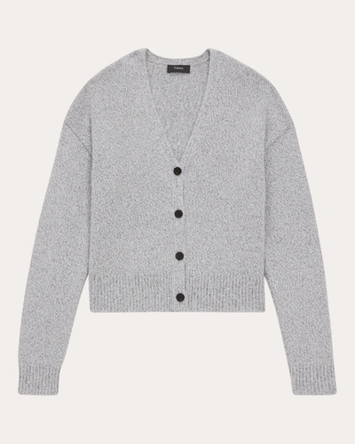 Theory Cropped Cashmere And Wool Boucle Cardigan In Grey