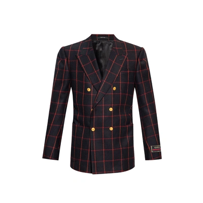 Gucci Checked Double Breasted Jacket In Black