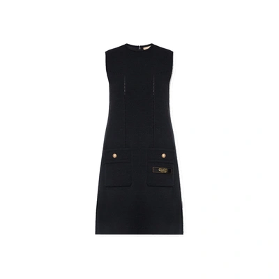 Gucci Fine Wool Sleeveless Dress In Black