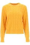 Guest In Residence Cashmere Cable-knit Crewneck Sweater In Yellow