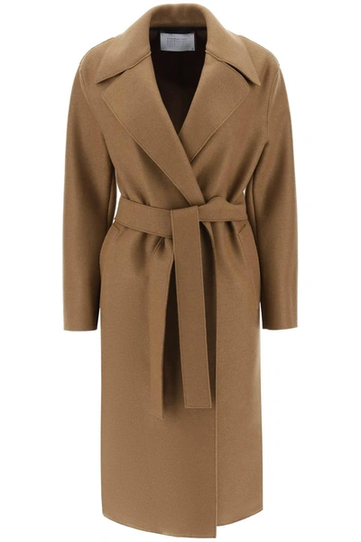 Harris Wharf London Long Robe Coat In Pressed Wool And Polaire In Brown