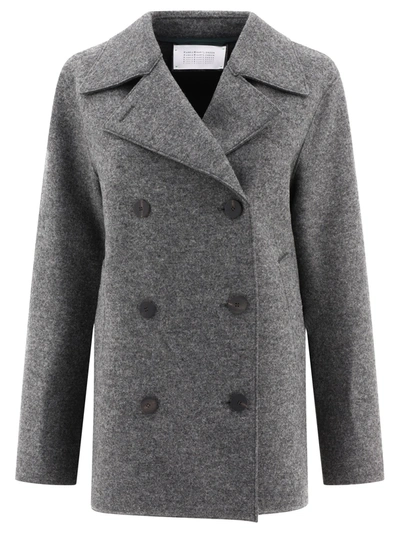 Harris Wharf London "peacot" Coat In Grey