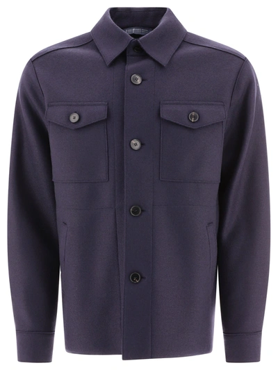 Harris Wharf London Wool Overshirt In Blue