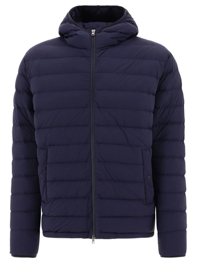 Herno Hooded Down Jacket In Light Stretch Nylon In Blue