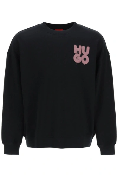 Hugo Oversized-fit Cotton-terry Sweatshirt With Graffiti-inspired Logos In Black