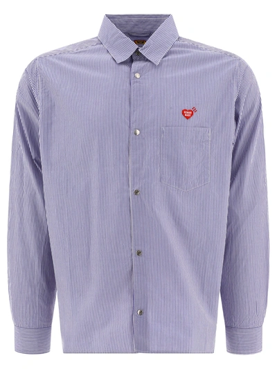 Human Made Striped Shirt With Logo In Blue