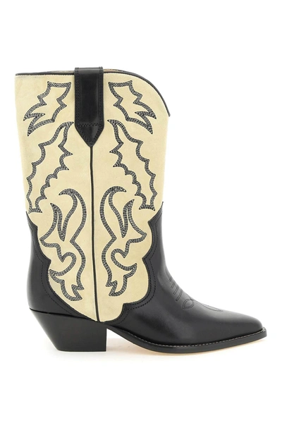 Isabel Marant Black And Beige Suede Western Boots In Mixed Colours