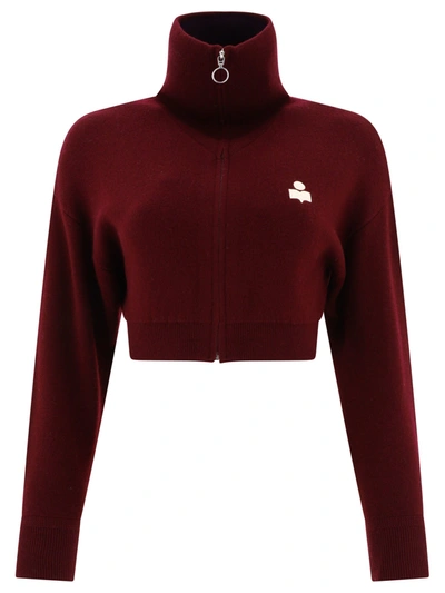Isabel Marant Étoile Oxane Logo Embroidered Cropped Cardigan In Bordeaux