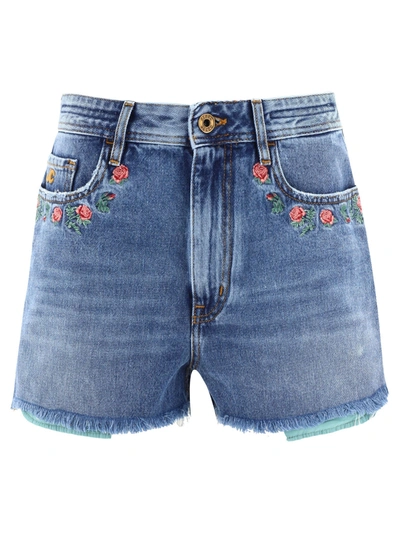 Jacob Cohen Floral-embroidered Denim Shorts In Blue