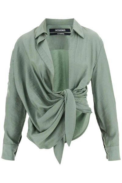 Jacquemus La Chemise Bahia Knotted Shirt In Khaki