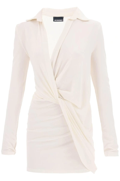 Jacquemus La Robe Bahia Viscose Jersey Mini Dress In Off White