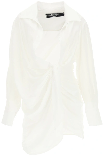 Jacquemus La Robe Bahia Draped Minidress In Neutrals