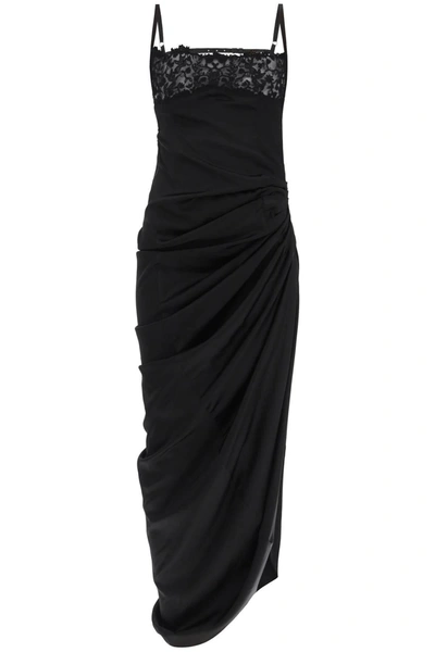 Jacquemus La Saudade Longue Brodée Asymmetric Draped Embroidered Woven Maxi Dress In Black