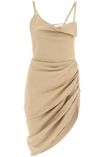 Jacquemus La Dressing Gown Saudade Mini Dress In Beige