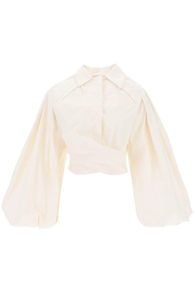 Jacquemus Le Haut Bahia Boule Poplin Crop Shirt In White
