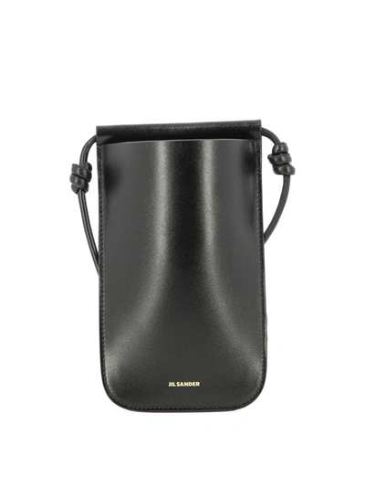 Jil Sander Giro Logo-embossed Crossbody Leather Phone Case In Black