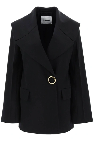 Jil Sander Oversized Embellished Wool-grain De Poudre Blazer In Black