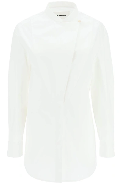 Jil Sander Long-sleeved Shirt With Plastron In White