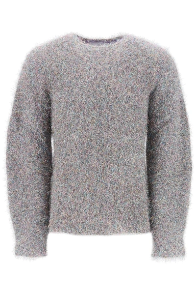 Jil Sander Men's Shaggy Multicolor Lurex Sweater In Silver